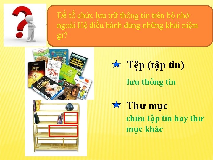 Để tổ chức lưu trữ thông tin trên bộ nhớ ngoài Hệ điều hành