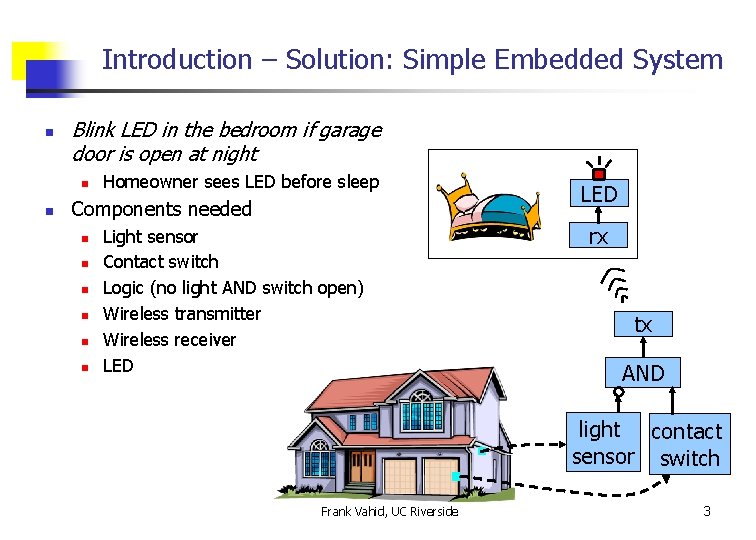Introduction – Solution: Simple Embedded System n Blink LED in the bedroom if garage