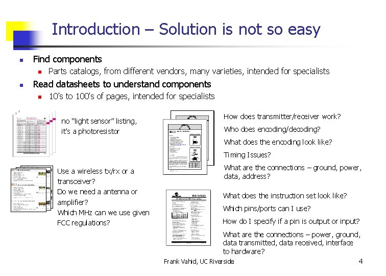 Introduction – Solution is not so easy n Find components n n Parts catalogs,