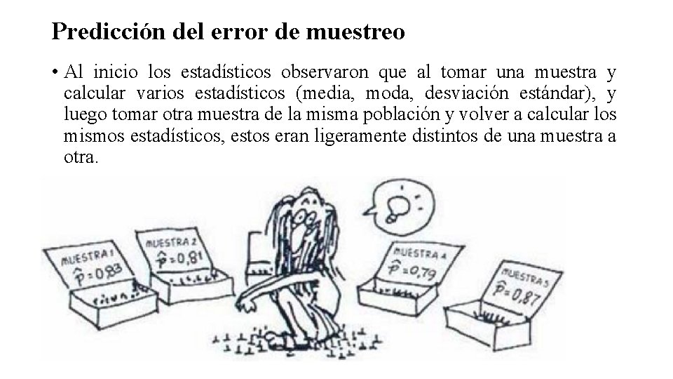 Predicción del error de muestreo • Al inicio los estadísticos observaron que al tomar