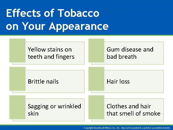 Effects of Tobacco on Your Appearance Yellow stains on teeth and fingers Gum disease