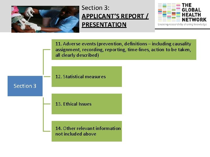 Section 3: APPLICANT’S REPORT / PRESENTATION 11. Adverse events (prevention, definitions – including causality