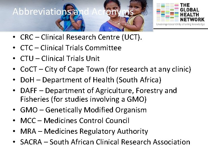 Abbreviations and Acronyms • • • CRC – Clinical Research Centre (UCT). CTC –