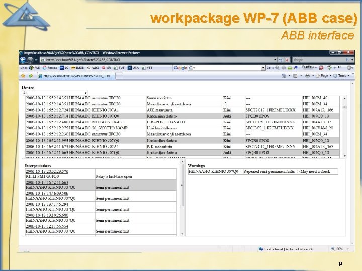 workpackage WP-7 (ABB case) ABB interface 9 