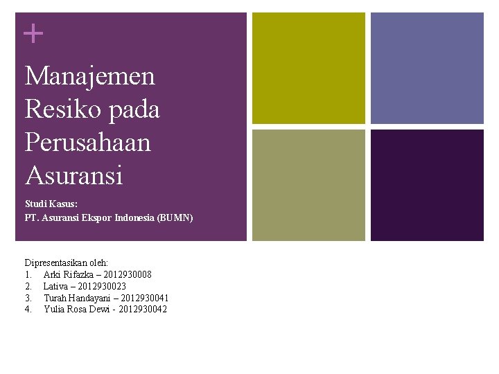 Manajemen Resiko Pada Perusahaan Asuransi Studi Kasus Pt