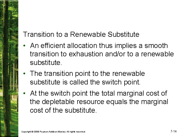 Transition to a Renewable Substitute • An efficient allocation thus implies a smooth transition