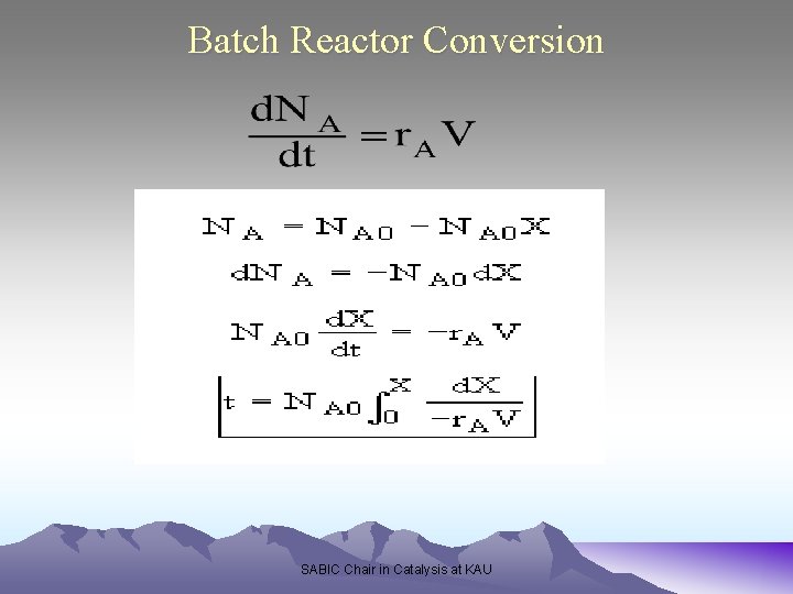 Batch Reactor Conversion SABIC Chair in Catalysis at KAU 