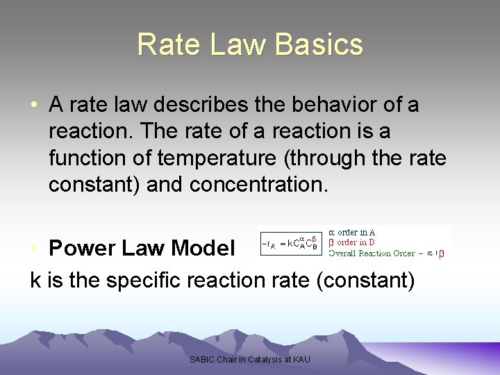 Rate Law Basics • A rate law describes the behavior of a reaction. The
