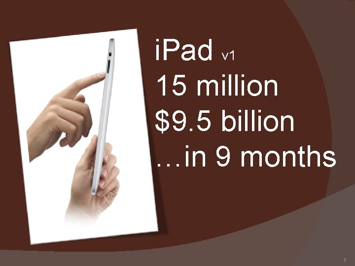 i. Pad v 1 15 million $9. 5 billion …in 9 months 7 