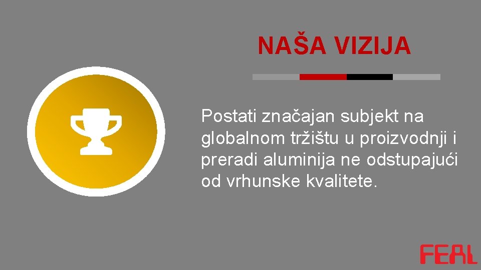 NAŠA VIZIJA Postati značajan subjekt na globalnom tržištu u proizvodnji i preradi aluminija ne