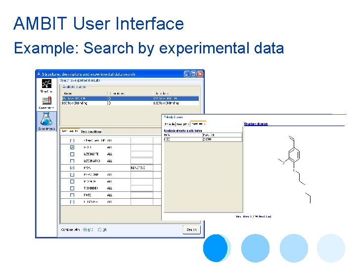 AMBIT User Interface Example: Search by experimental data 