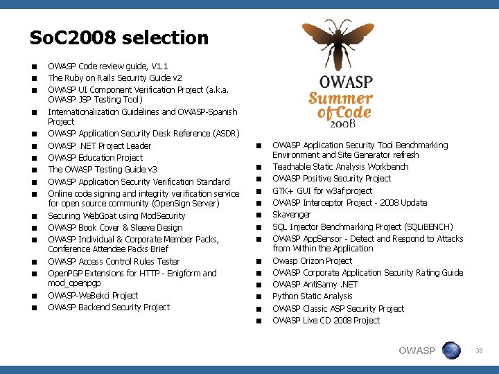 So. C 2008 selection < < < < < OWASP Code review guide, V