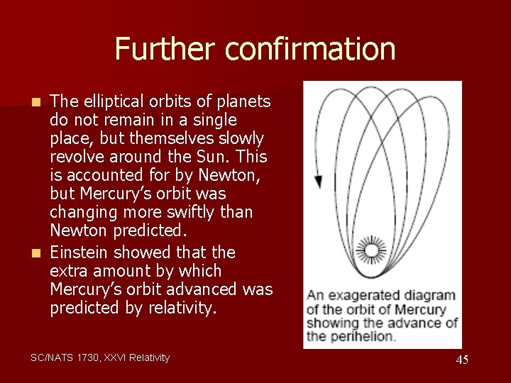 Further confirmation The elliptical orbits of planets do not remain in a single place,