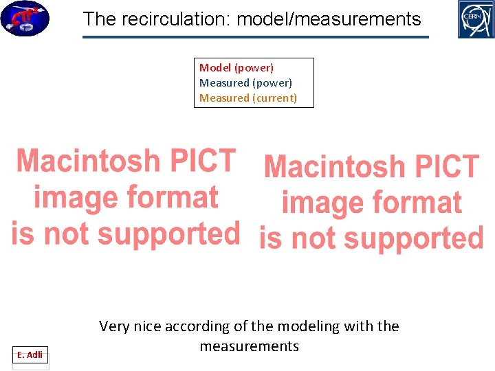 The recirculation: model/measurements Model (power) Measured (current) E. Adli Very nice according of the
