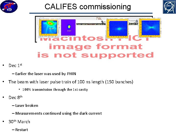 CALIFES commissioning DUMP TBL DFD D F DFD TBTS DFD MP DU D 1.
