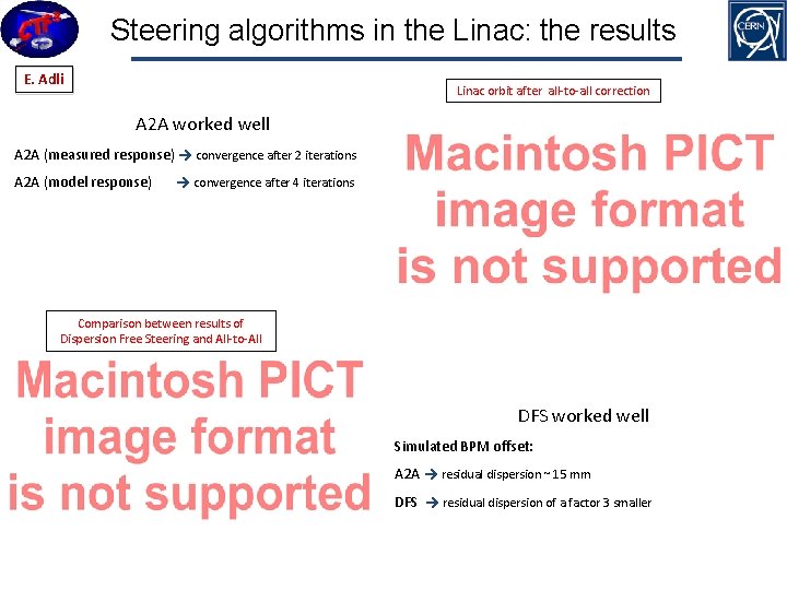 Steering algorithms in the Linac: the results E. Adli Linac orbit after all-to-all correction