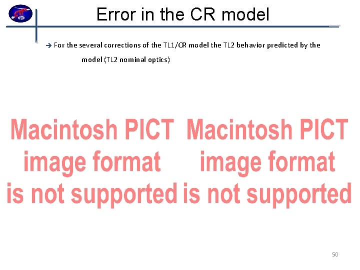 Error in the CR model → For the several corrections of the TL 1/CR