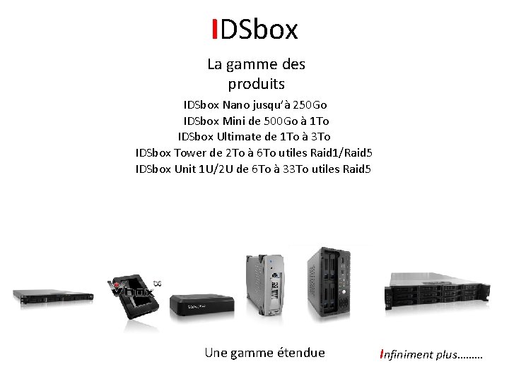IDSbox La gamme des produits IDSbox Nano jusqu’à 250 Go IDSbox Mini de 500