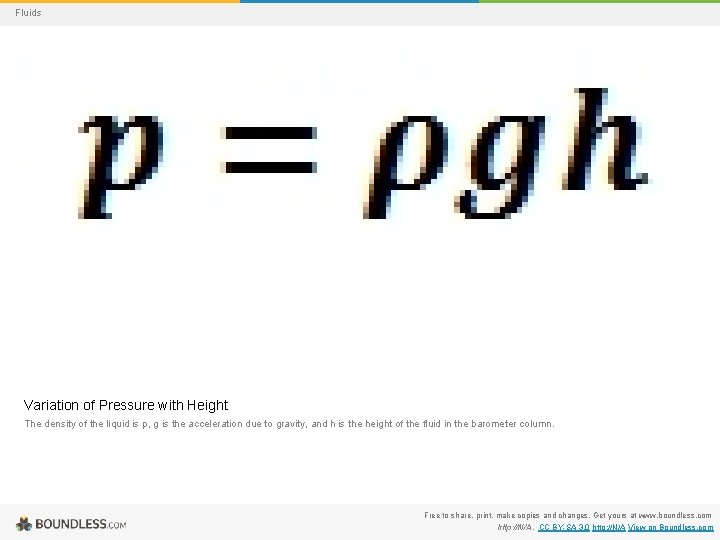 Fluids Variation of Pressure with Height The density of the liquid is p, g