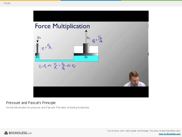 Fluids Pressure and Pascal's Principle A brief introduction to pressure and Pascal's Principle, including
