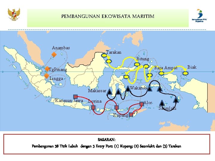 PEMBANGUNAN EKOWISATA MARITIM Anambas Tarakan Bitung Raja Ampat Tg. Pinang Lingga Wakatobi Makassar Karimun