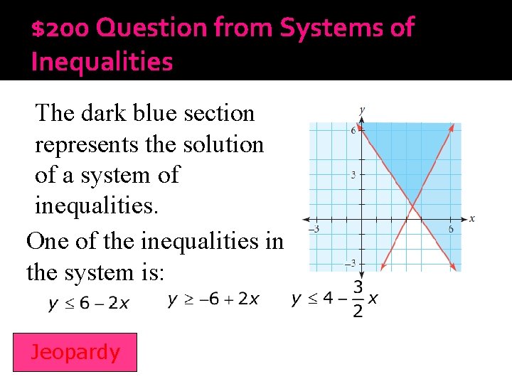 $200 Question from Systems of Inequalities The dark blue section represents the solution of