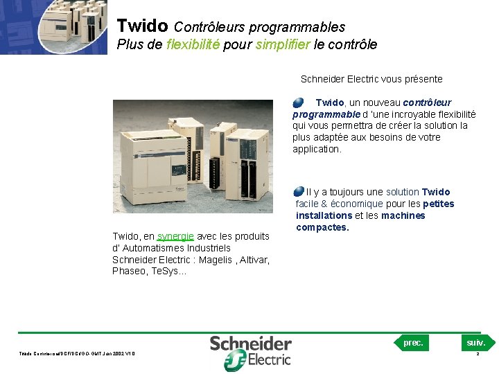 Twido Contrôleurs programmables Plus de flexibilité pour simplifier le contrôle Schneider Electric vous présente