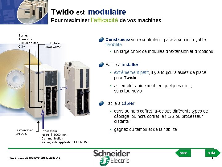Twido est modulaire Pour maximiser l’efficacité de vos machines Sorties Transistor Sink or source