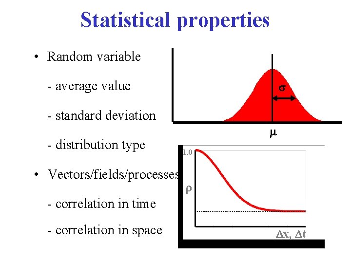 Statistical properties • Random variable - average value - standard deviation - distribution type