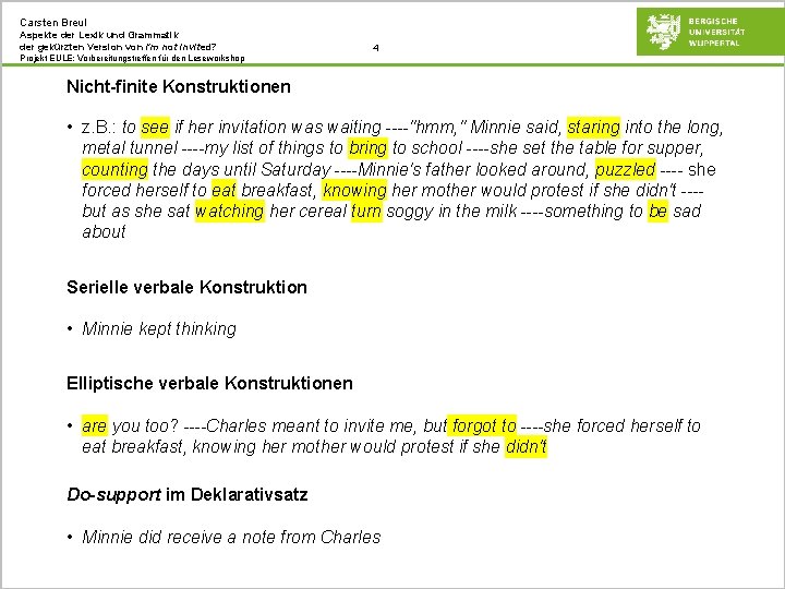 Carsten Breul Aspekte der Lexik und Grammatik der gekürzten Version von I'm not invited?