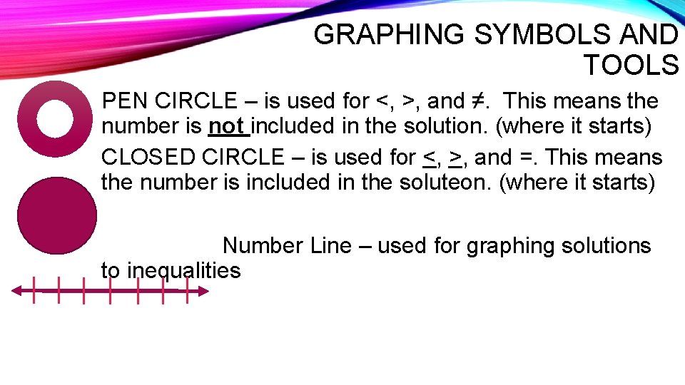 GRAPHING SYMBOLS AND TOOLS PEN CIRCLE – is used for <, >, and ≠.