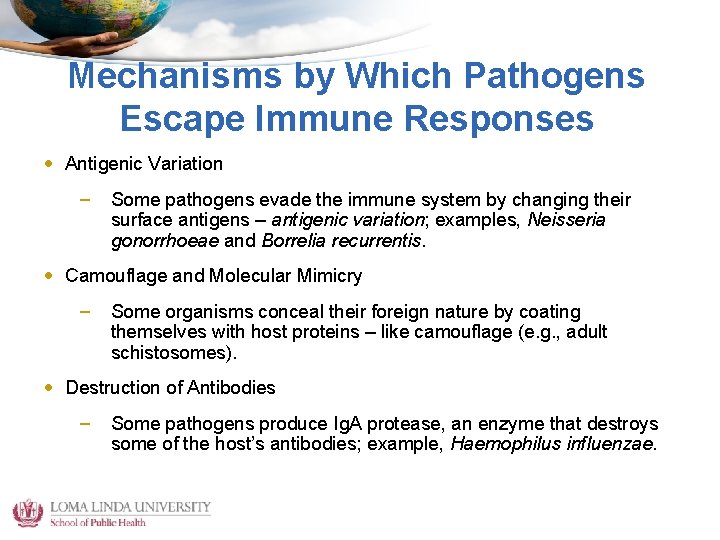 Mechanisms by Which Pathogens Escape Immune Responses • Antigenic Variation – Some pathogens evade
