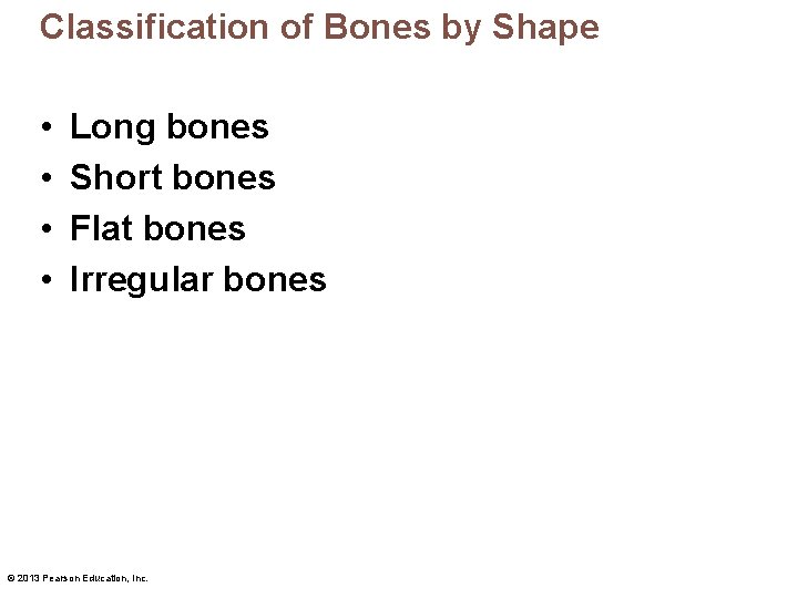 Classification of Bones by Shape • • Long bones Short bones Flat bones Irregular