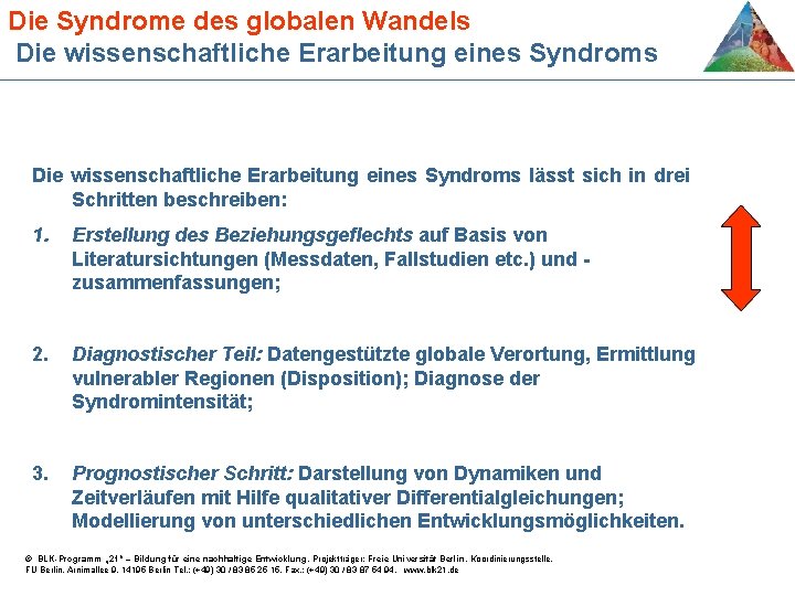 Die Syndrome des globalen Wandels Die wissenschaftliche Erarbeitung eines Syndroms lässt sich in drei