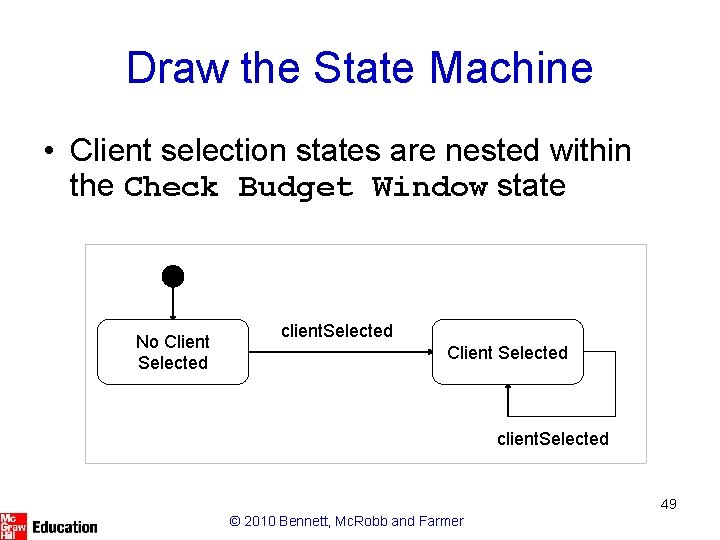 Draw the State Machine • Client selection states are nested within the Check Budget