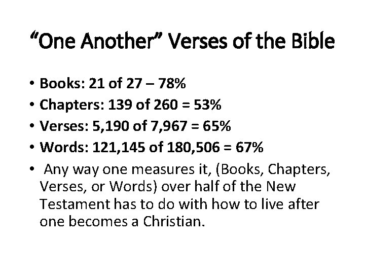 “One Another” Verses of the Bible • • • Books: 21 of 27 –