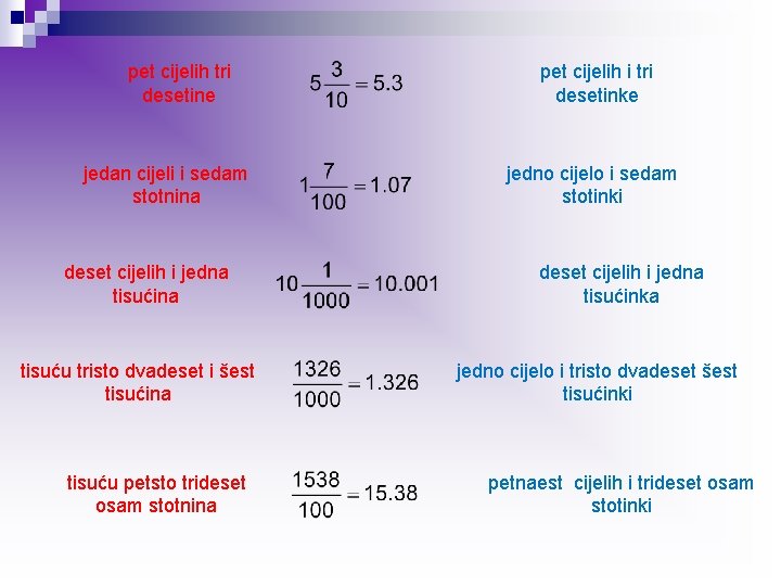 pet cijelih tri desetine jedan cijeli i sedam stotnina deset cijelih i jedna tisućina