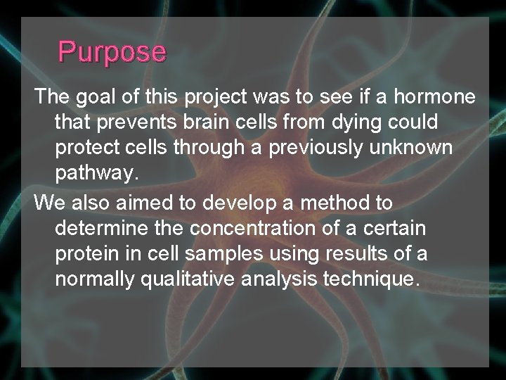 Purpose The goal of this project was to see if a hormone that prevents