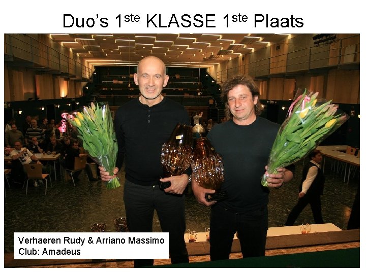 Duo’s 1 ste KLASSE 1 ste Plaats Verhaeren Rudy & Arriano Massimo Club: Amadeus