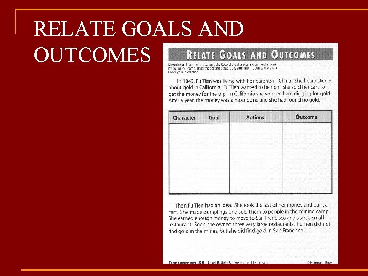 RELATE GOALS AND OUTCOMES 