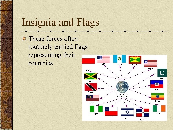 Insignia and Flags These forces often routinely carried flags representing their countries. 