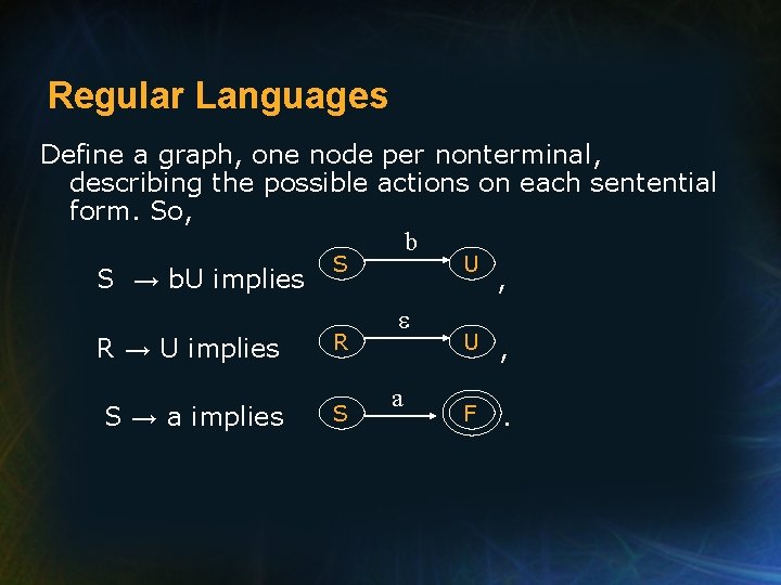 Regular Languages Define a graph, one node per nonterminal, describing the possible actions on
