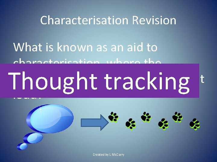 Characterisation Revision What is known as an aid to characterisation, where the character speaks