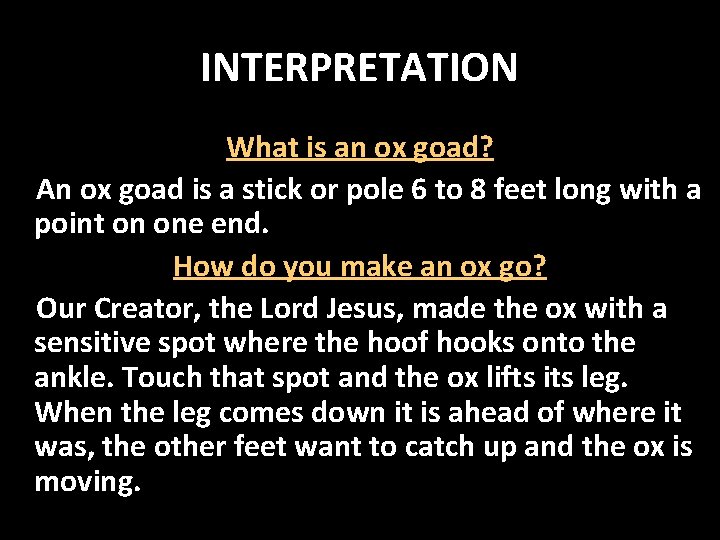 INTERPRETATION What is an ox goad? An ox goad is a stick or pole