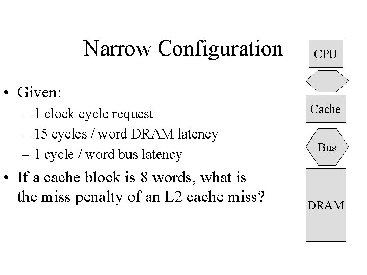 Narrow Configuration CPU • Given: – 1 clock cycle request – 15 cycles /