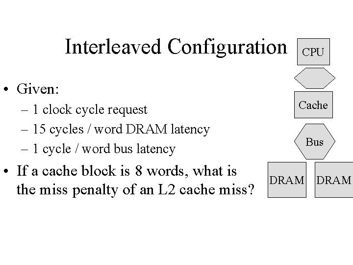 Interleaved Configuration CPU • Given: – 1 clock cycle request – 15 cycles /