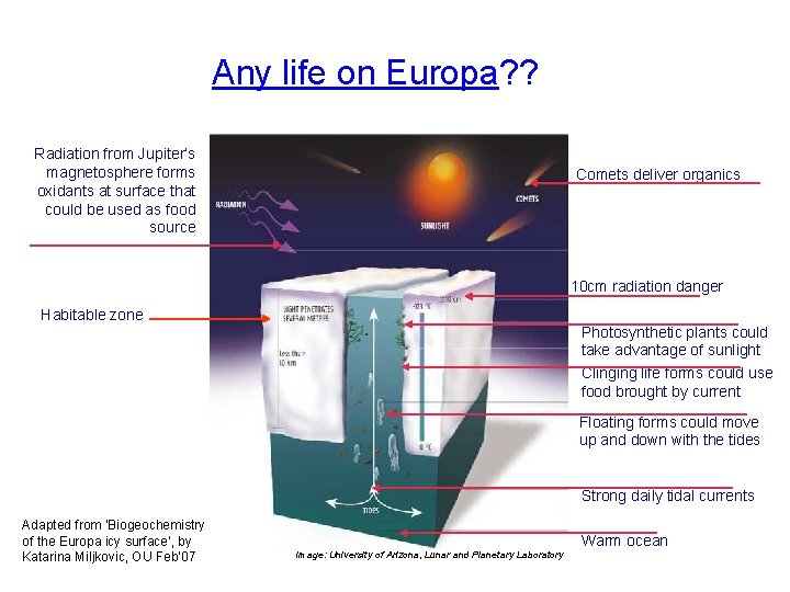 Any life on Europa? ? Radiation from Jupiter’s magnetosphere forms oxidants at surface that