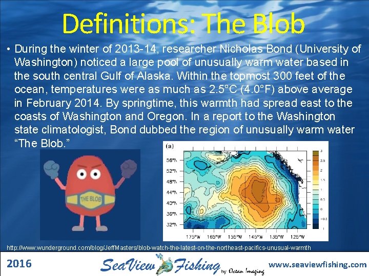 Definitions: The Blob • During the winter of 2013 -14, researcher Nicholas Bond (University