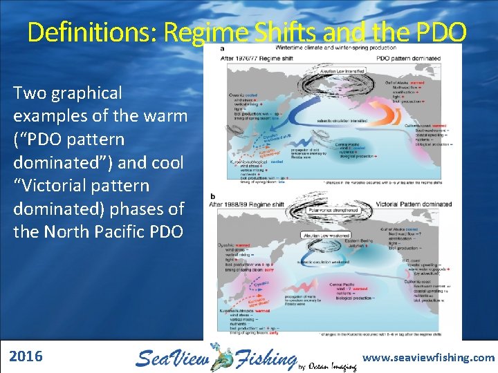 Definitions: Regime Shifts and the PDO Two graphical examples of the warm (“PDO pattern