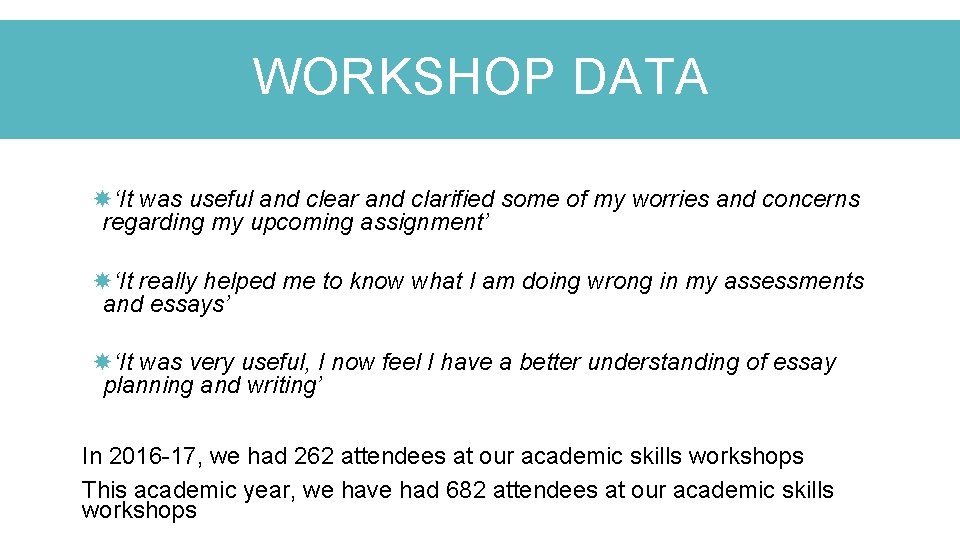 WORKSHOP DATA ‘It was useful and clear and clarified some of my worries and